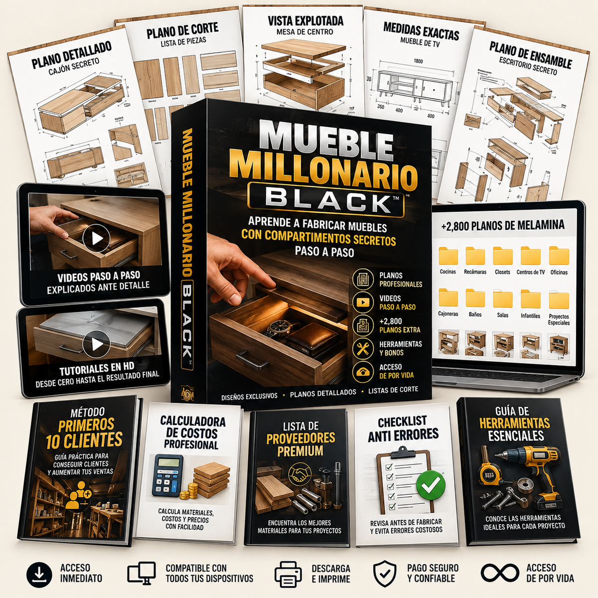 Muebles millonarios ¡Aprende a fabricar muebles con compartimientos secretos paso a paso! + 5 bonos
